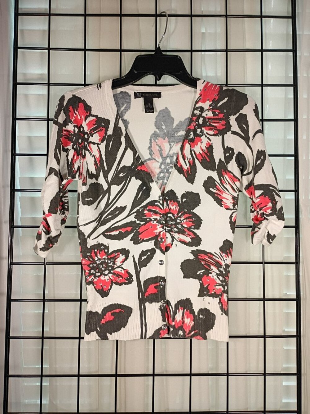 INC International Concepts Cardigan Floral with Rhinestones